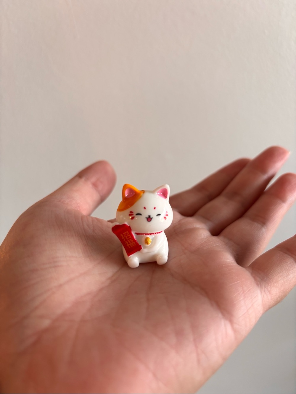 White and Orange Lucky Cat Figurine Lucky Maneki Neko Good Fortune